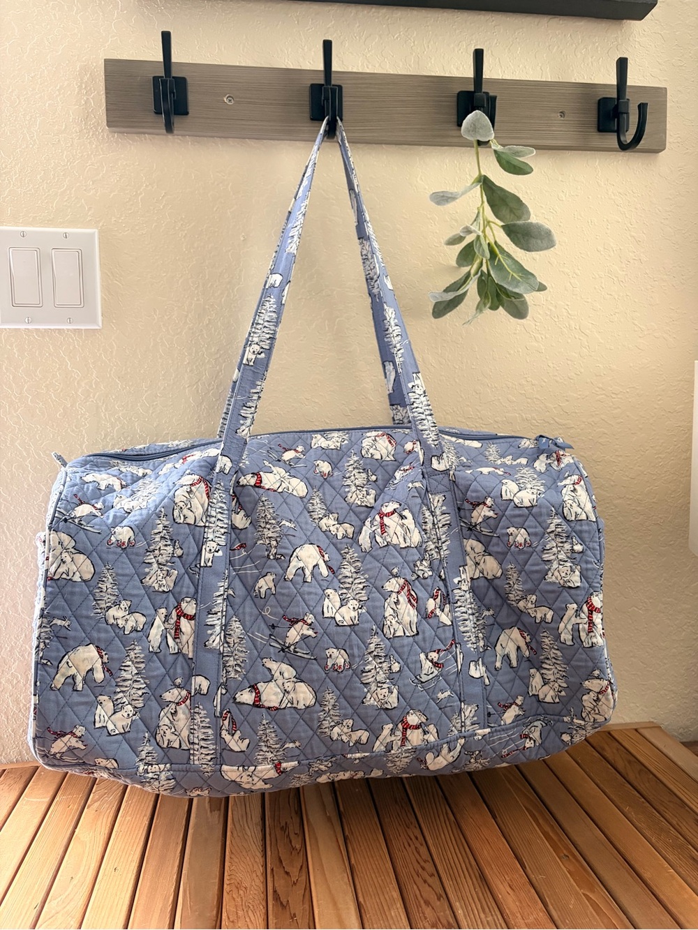 Vera Bradley Quilted Polar Bear Print Weekender Bag, Light Blue Holiday Duffle